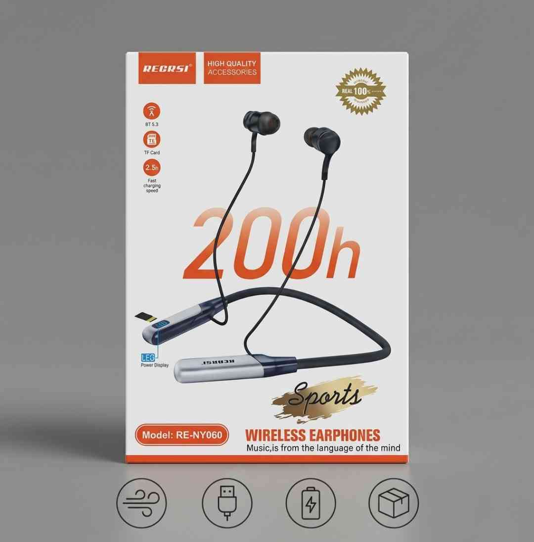 Recrsi RE-NY060 Wireless Neckband Earphones – Long Battery Backup with Fast Charging